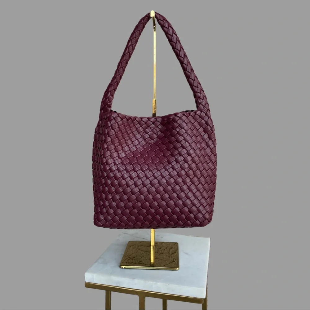 SONOMA Purple Burgundy Wine Faux Leather Woven Hobo Bag Basketweave Shoulder Bag